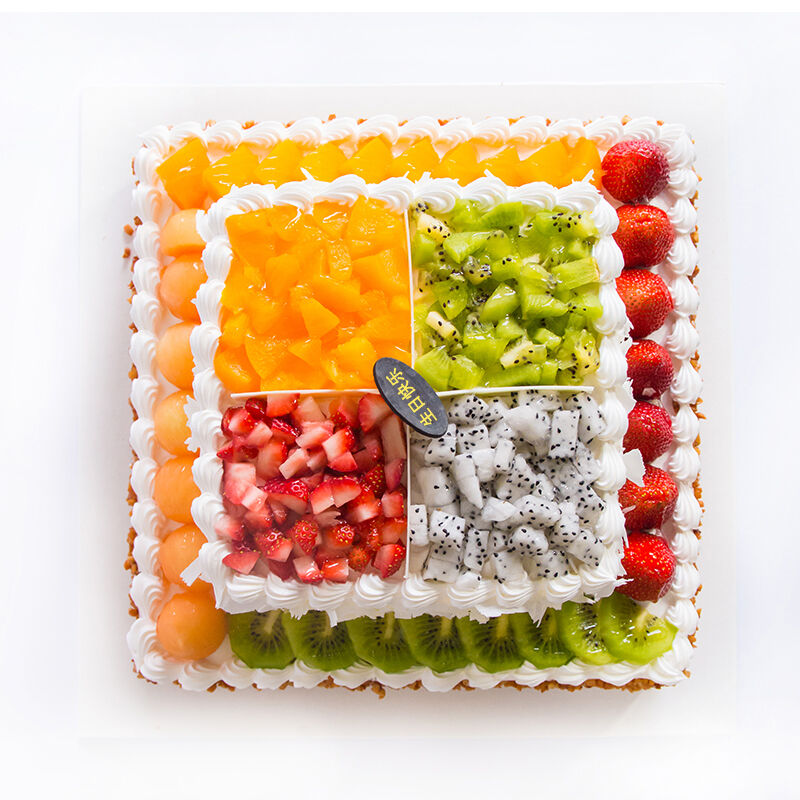 浓浓的祝福-双层方形奶油水果蛋糕