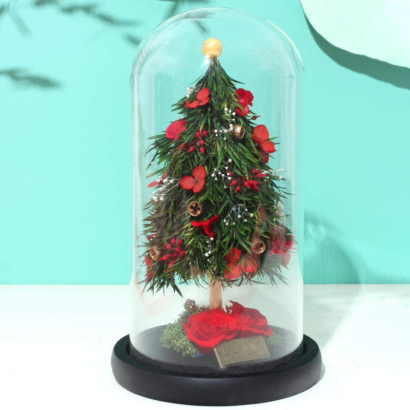 圣诞树玻璃罩永生礼盒（带灯发光）